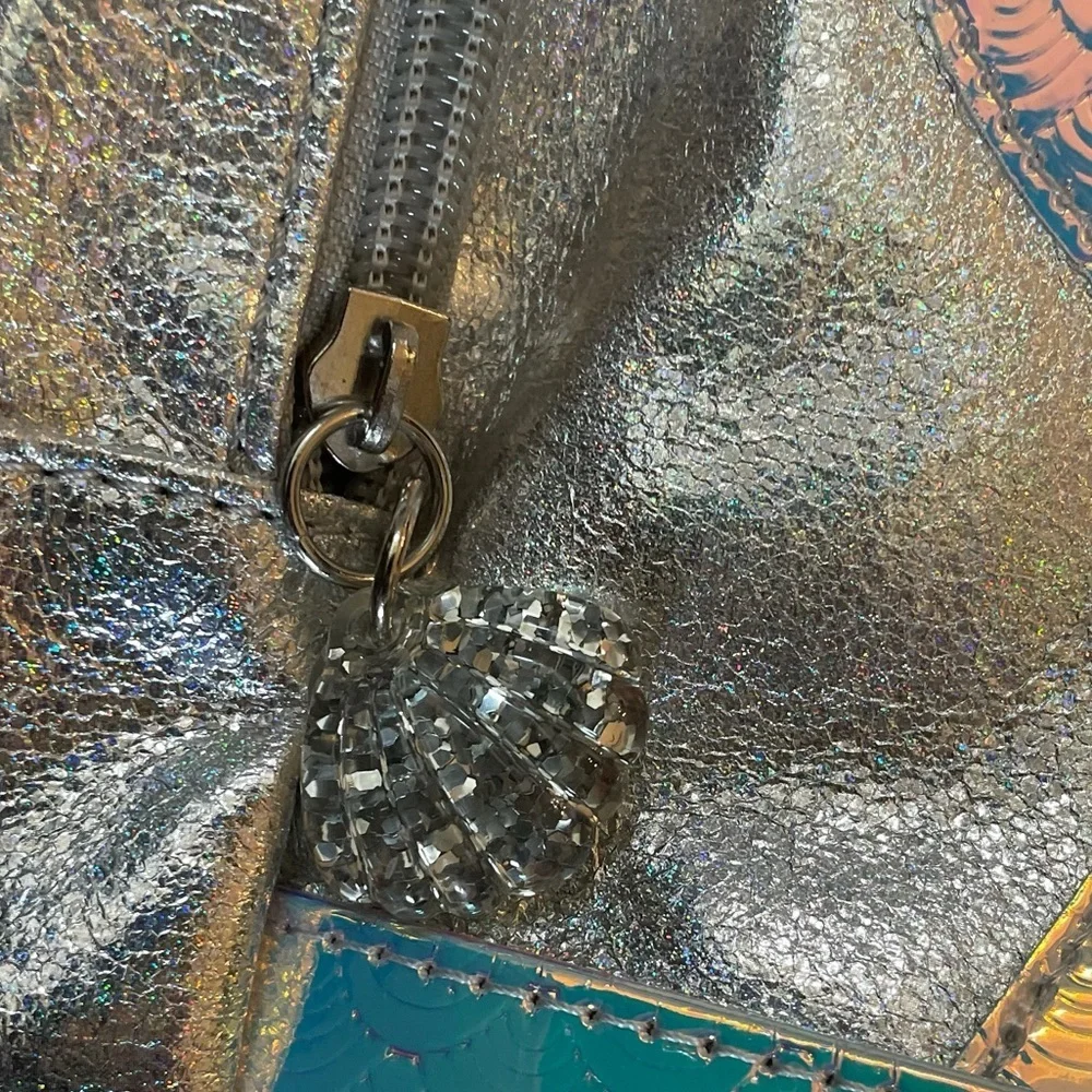 NWT holographic mini kids backpack mermaid seashell silver pink fin